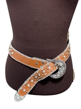 Wide Western Studded Belt Rhinestone Buckle Boho Festival Womens M / L